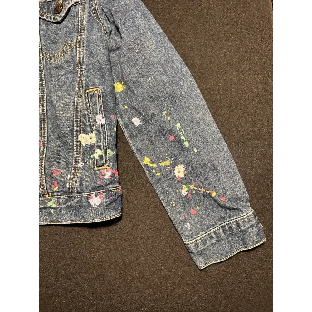 Gap Kids Girls Denim Jacket Paint Splatter Artist Distressed Blue Size M 8/9